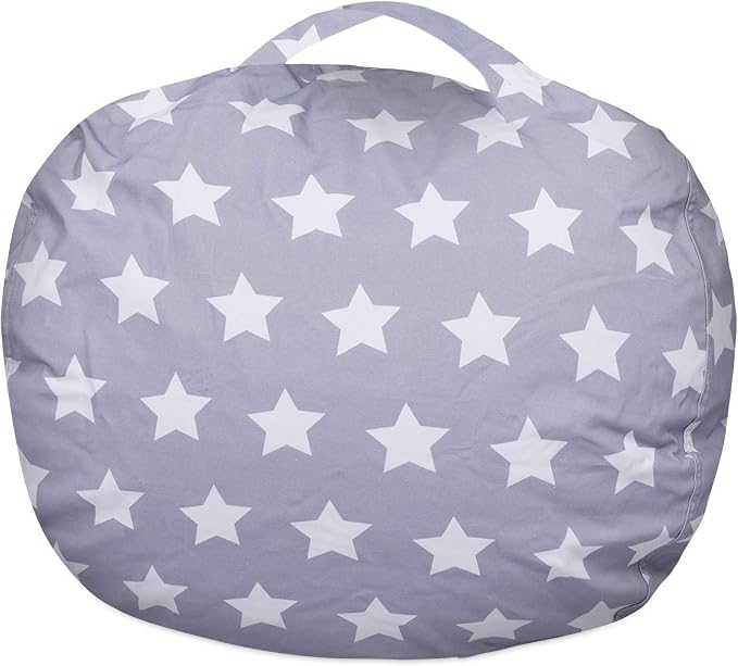 Posh Creations Kids Stuffed Animal Storage Bean Bag Chair Cover - Childrens Toy Organizer, X-Large-48in, Canvas White Stars on Gray - Image 6