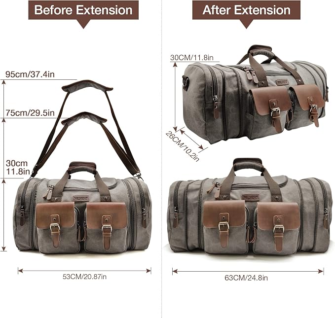 Wildroad Canvas Duffle Bag - 50L Expandable Weekender Overnight Travel Bag | Gifts for Men, Holiday Birthday Gift for Dad, Husband & Partner, Carry-on Size - Image 7