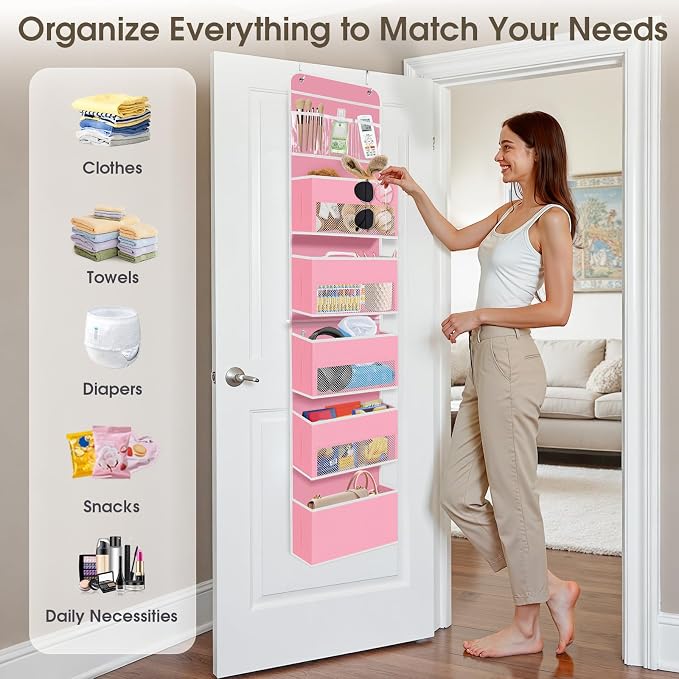 1Pack Over The Door Organizer Large Capacity Hanging Storage Room Organizer | 40 lb Capacity, Ultra-Sturdy, Detachable, Mesh Design with Clear Window, Space-Saving Organizer for Pantry, Nursery & Closet - Image 6