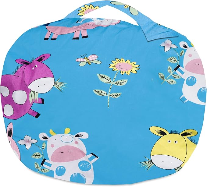 Posh Stuffable Kids Stuffed Animal Storage Bean Bag Chair Cover - Childrens Toy Organizer, Large 38" - Canvas Farm Blue - Image 7