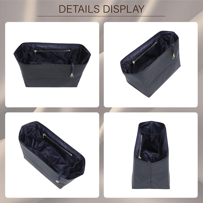 Purse Organizer Insert for Longchamp Le Pliage Medium, Black Blue | 6-Compartment Bag Organizer with YKK Zipper Pocket, Cup Holder, Key Chain, Waterproof DupontPaper Lightweight Handbag Shaper - Image 9