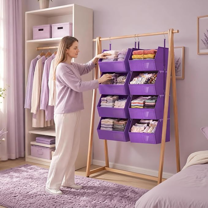 2 Pack 4-Tier Hanging Closet Organizer, Detachable Hanging Storage Shelves with Reinforced Side Panels, Hanging Closet Organizer for Clothes, Sweaters, Towels, Socks & Accessories, Purple - Image 8