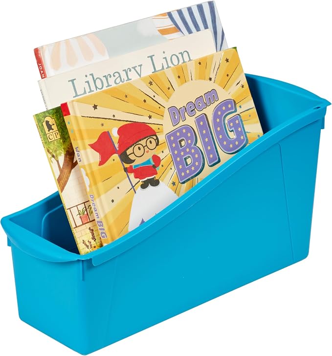 ECR4Kids Linking Plastic Storage Book Bin, Multipurpose Organization, Neon Blue, 10-Piece | Durable plastic with built-in handles, interlocking, nestable, ideal for books, magazines, and files in a classroom or office - Image 12