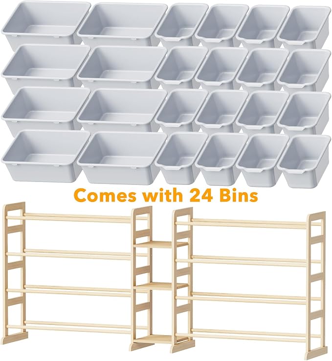 SpaceAid Large Toy Storage Organizer with 24 Bins and 3 Shelves, Toy Organizers Storage Bookshelf, Kids Bin Shelf Box Bookcase for Bedroom Playroom Organization Room Decor, Neutral Gray - Image 7