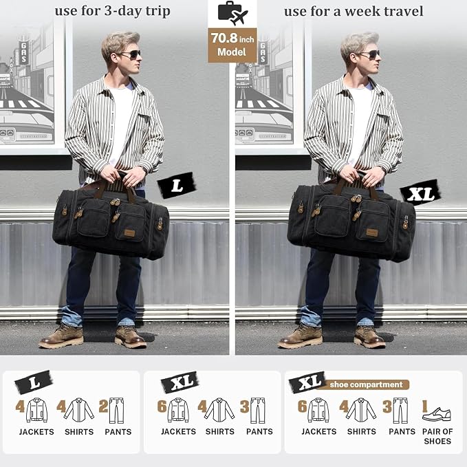 Gonex Duffle Bag for Travel, Expandable 60L Overnight Weekender Gym Bag | Water-Resistant Canvas, Wet-Dry Pocket, Luggage Sleeve, Carry-On Size, Detachable Strap, Dark Grey - Image 9