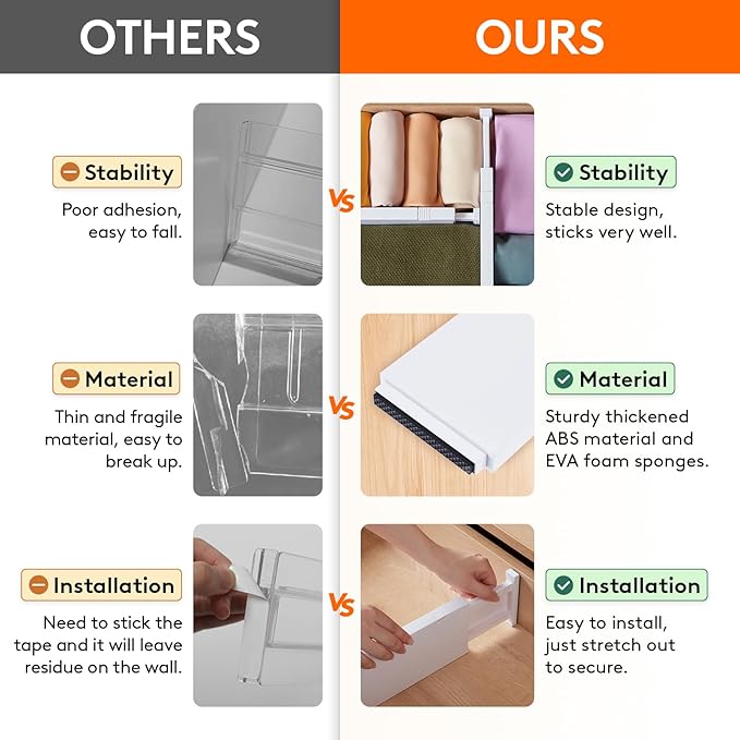 Lifewit 4" High Upgrade Drawer Divider, Adjustable Drawer Organizer Clothes | 20 Pack 11-17" Expandable White Plastic Drawer Separator for Dresser, Kitchen, Closet, Nursery, Office Organization & Storage - Image 10