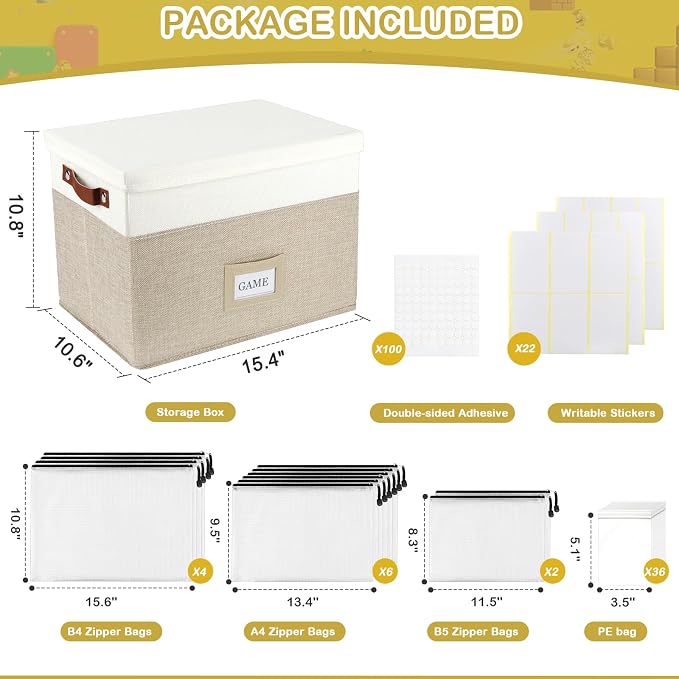 Board Game Storage, Board Game Organizer with 12pcs Zipper Bags and Writable Stickers, Board Organizers Storage with Lid for Office Supplies, Puzzles, Video Game, Craft Product - Image 7