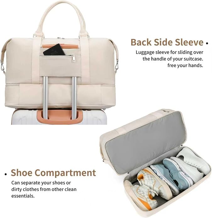 Women's Weekender bag Travel Duffel Bag with Shoe Compartment 21-inch Airline-Approved Carry-On, 2-Piece Overnight Bag Set Personal Item Luggage - Image 7
