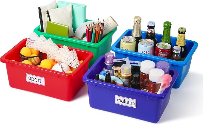 Outus 36 Pack Book Bins for Classroom Library Bulk Plastic Cubby Storage Bins Small Toy Organizer Containers with Self Adhesive Label for Kids Students Teachers School Office Home (Rainbow Color) - Image 7