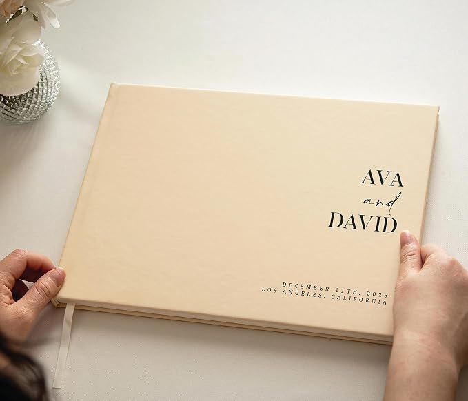 Personalized Guest Book - 11.5" x 8.5" Premium Custom Guest Signing Book with Bookmark and Blank Pages for Wedding Reception Table Decoration Engagement Birthday Party Event, Butter - Image 6