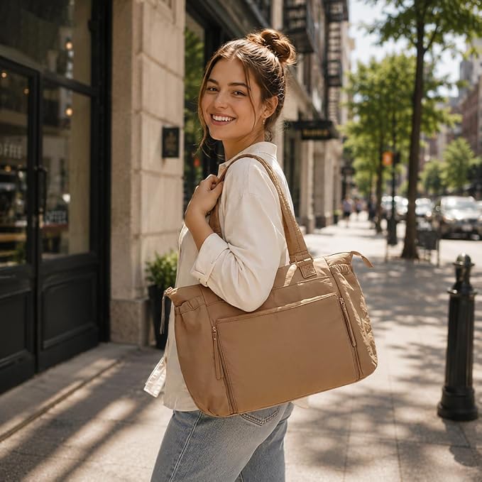 MOMINSIDE Diaper Bag Tote with Changing Station Convertible Diaper Bag Backpack Tote pañaleras para bebe Large Baby Bag, Hospital Bag Mommy Bag Travel Diaper Bag for Mom, 16 Pockets, Light Brown - Image 8
