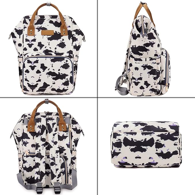 MCWTH Cow Print Diaper Bag Backpack Set for Baby Girls Mom, Large Capacity Multi-Function Nappy Bags Organizer - Image 6
