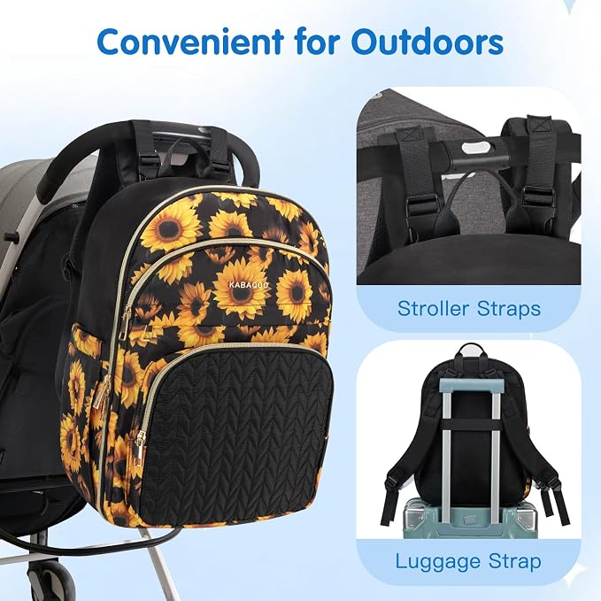 Baby Diaper Bag Backpack, Waterproof Diaper Backpack for Mom & Dad with Changing Pad, Insulated Pockets and Stroller Straps, Baby Shower Gifts for Girls & Boys, Sunflower - Image 7