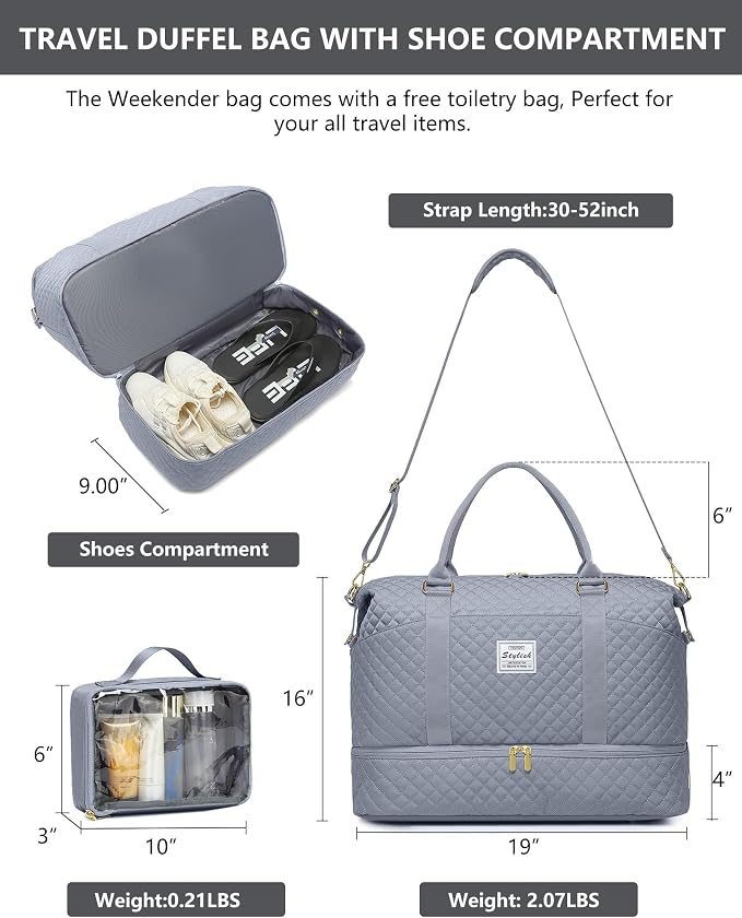 Travel Overnight Bag Weekender Bags- Duffle Bags Women with Shoe Compartment Carry on Overnight Bag with Toiletry Gym Duffel with Wet Pocket Hospital Bags Grey - Image 7