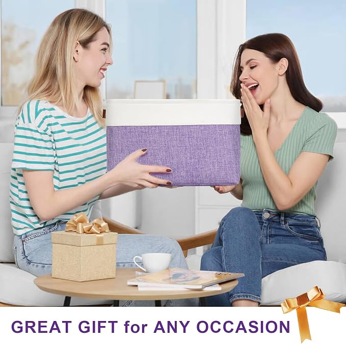 Storage Bins Large Fabric Storage Baskets for Shelves 3 Pack, Decorative Linen Closet Baskets with Handles for Organizing, Shelf, Clothes, Home, Office, 15x11x9.5Inches (Purple&White) - Image 7