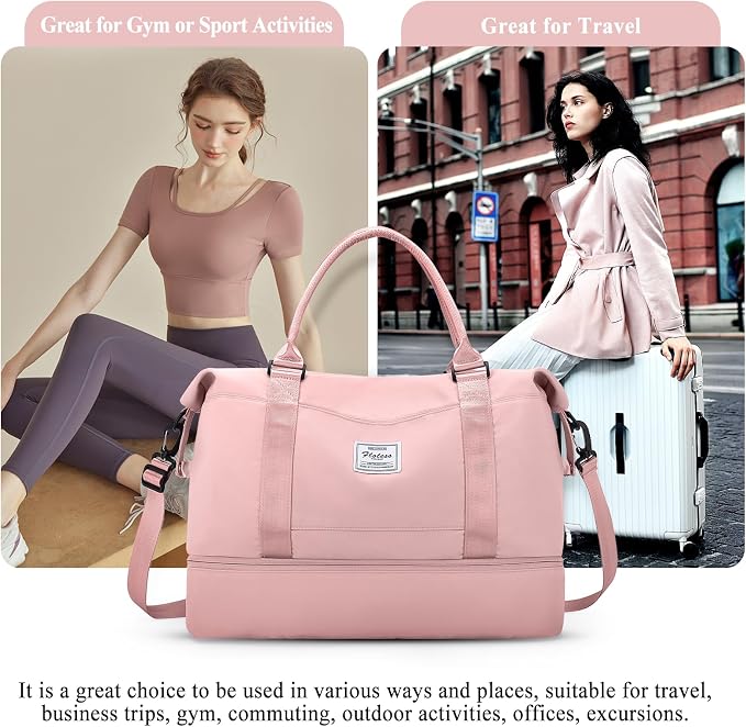Travel Duffle Bag with Shoe Compartment,Weekender Bags for Women | Carry on Overnight Bag with Toiletry Bag,Gym Duffel Bag with Wet Pocket - Image 7