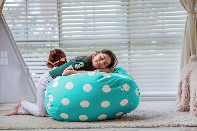 WEKAPO Stuffed Animal Storage Bean Bag Chair Cover for Kids | Stuffable Zipper Beanbag for Organizing Children Plush Toys Large Premium Cotton Canvas (AquaDot, X-Large) - Image 7