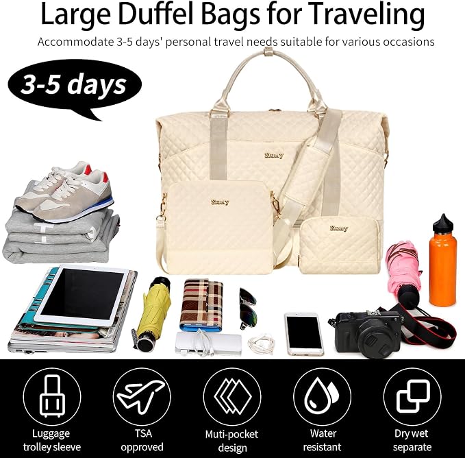 Weekender Bag, Large Travel Duffel Bag for Women, Carry on Overnight Bag with Shoe Compartment and Toiletry Bags - Image 7