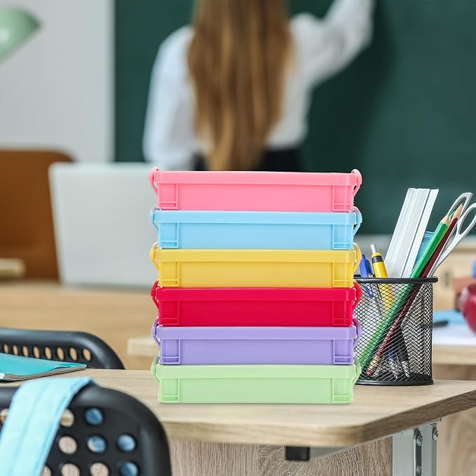 Cholemy 30 Pcs Plastic Pencil Box Bulk Large Capacity Pencil Case Crayon Box with Snap Tight Lid Stackable Organizer Container, Operation Christmas Item Bulk for Pen Stationery School Supply(Pastel) - Image 7