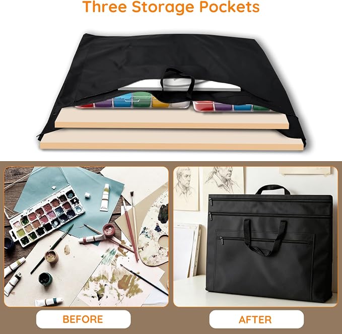 ZKOO Light Weight Art Portfolio Bag, 36 x 48 Extra Large Art Portfolio Case with Detachable Shoulder Strap, Carrying Storage Case for Artwork, Canvas, Poster, Sketching, and Drawing (Black) - Image 7