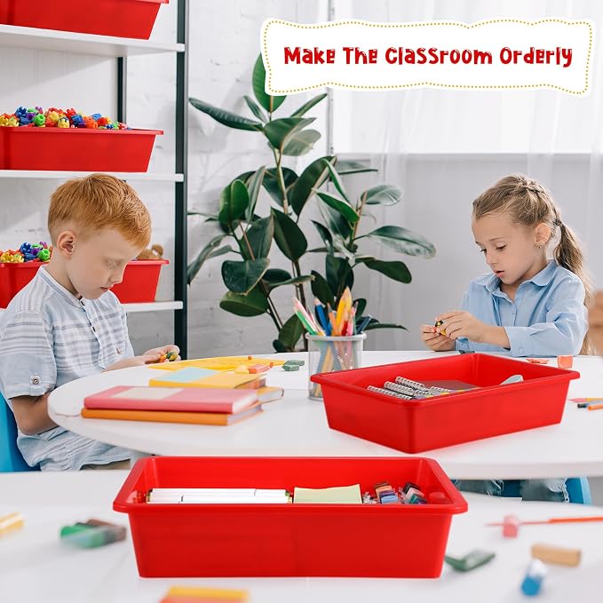 Hoteam 18 Pcs Flat Storage Organizer Bins Letter Size Paper Tray Classroom Storage Plastic Art Trays Classroom Pencil Organizer Baskets for School Office Teacher Book Organization(Red) - Image 6