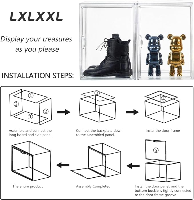LXLXXL Acrylic Box Display Case, 5-Pack XL Stackable Storage Bins with Lid | Stackable Storage Bin X-Large 5 Pack, Clear Acrylic Display Case With Magnetic Lid, Dustproof Showcase for Figures Cosmetics - Image 6