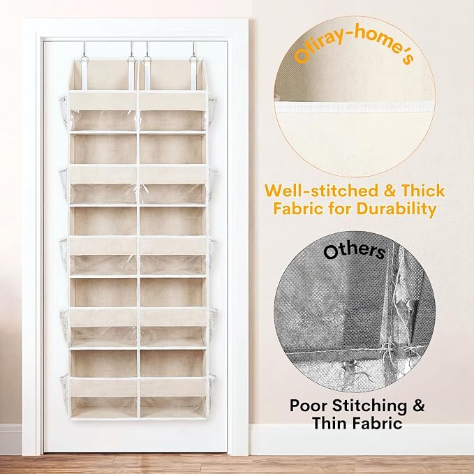 Over the Door Organizer 5 Tiers,Extra Large Behind Door Storage of 10 Compartments,80 lbs Weight Capacity Over the Door Storage, Door Hanging Organizer for Closet, Diaper Organizer, Beige - Image 7