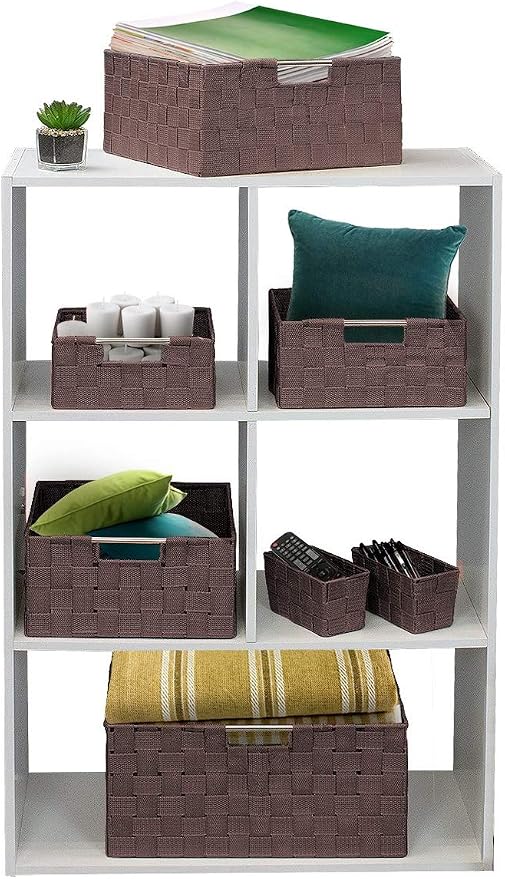 Sorbus Storage Baskets for Organizing (Set of 7), Mesh Hand-Woven Design, Linen Closet Organizers and Storage, Organizer Storage Baskets for Shelves, Variety Pack Organizers and Storage (Chocolate) - Image 8