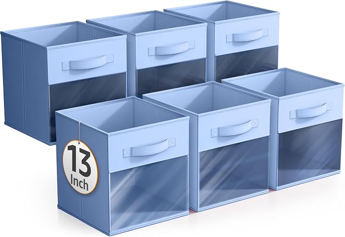 Sorbus 13 Inch Storage Bins with Clear Window - 6 Foldable Baskets for Organizing Clothes, Toys, Books - Sturdy Collapsible Fabric Storage Cubes with Handle - Storage Baskets for Shelves, Closets - Image 7