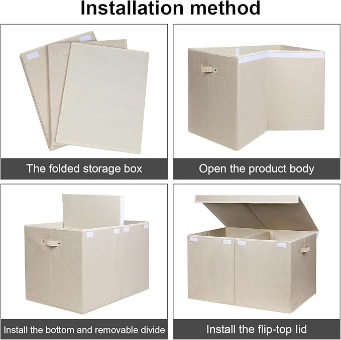 122L Large Toy Box Chest Storage with Lid, Collapsible Kids Toy Storage | Toy Chest with with Removable Divider for Kids, Boys, Girls, Nursery, Living Room, Bedroom, 26"x17" x17" (Linen Beige) - Image 7