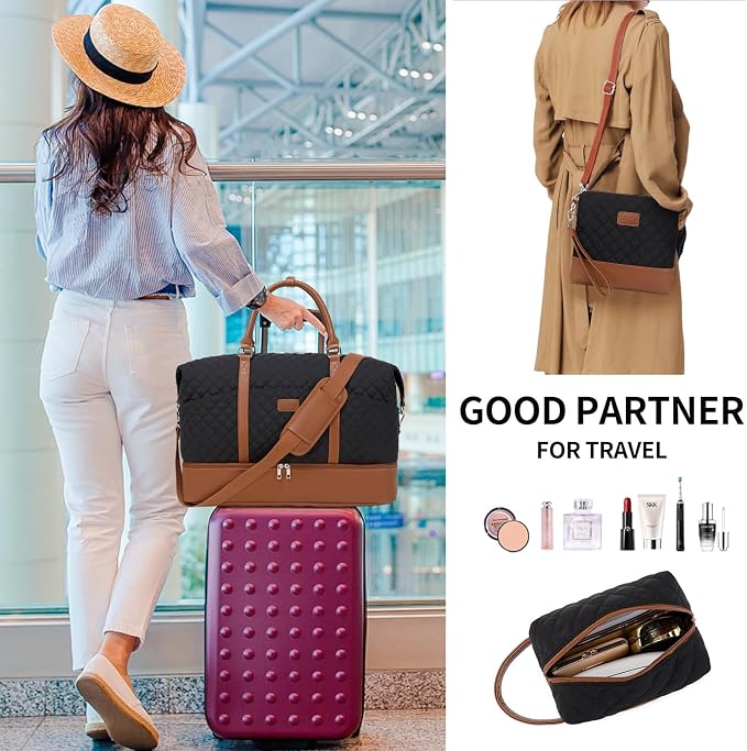 Weekender Bag, Large Travel Duffel Bag for Women, Carry on Overnight Bag with Shoe Compartment and Toiletry Bags - Image 8
