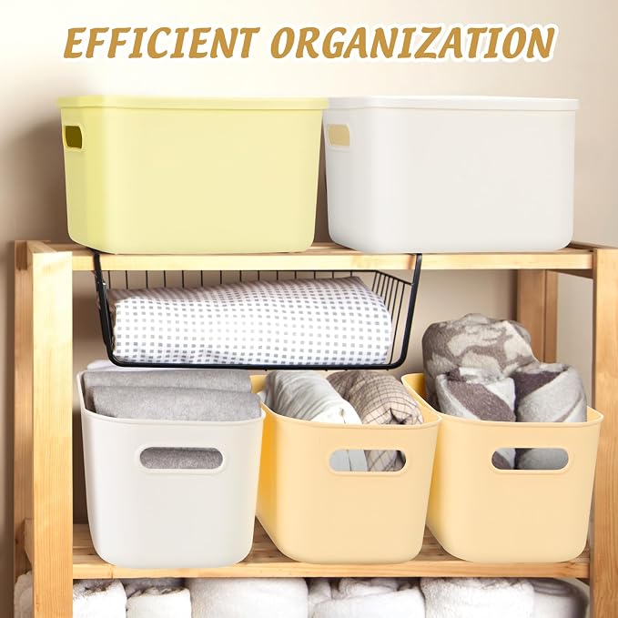 8 Pcs Storage Bins with Lids, Light Color, 9.8 x 7 x 6.3 Inch | Plastic Stackable Containers with Handle, Cube Box for Shelves Cabinets Desktop, Organizer for Office Bedroom Closet - Image 6