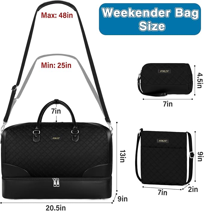 ITIEZY Weekender Bag for Women 21.5" Travel Duffel Large Carry On Bag 3PCS | Nylon Duffel Bag with Waterproof Shoe Compartment, Crossbody Bag and Toiletry Bag, Travel Weekend Hospital Overnight Gym Bag - Image 8