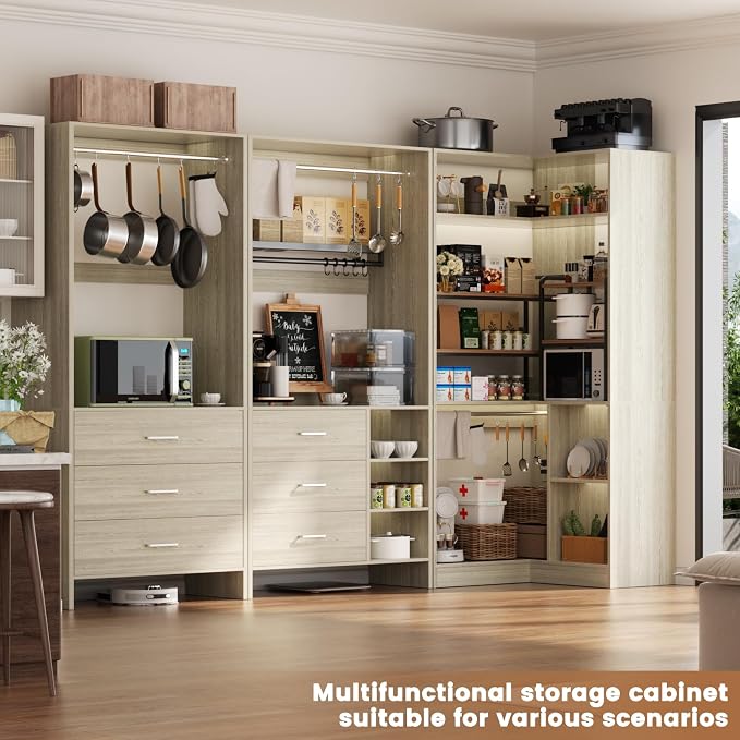 Aheaplus Closet System with 6 Drawers, 4 Hanging Rods & Corner Tower, Corner Closet System with Hanging, 86.8" L-Shaped Walk-In Wardrobe Organizer, 2000+ lbs Capacity, Set of 3, White Oak - Image 7