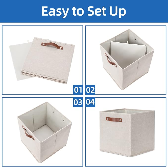Temary Cube Storage Bins 12 Inch Storage Cubes 4PCs Fabric Organizer Bins Boxes with Handles, Sturdy Collapsible Closet Storage Organizer for Shelf, Bedroom, Cabinet (Beige, 12 x 12 x 12) - Image 7