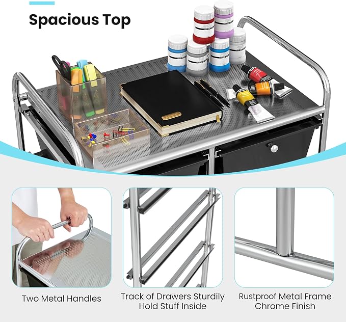 Moccha Rolling Storage Cart with 10 Drawers - Under Desk Storage Drawers with wheels for Craft Art Supply Paper Salon, Storage Drawers Organizer for Classroom Office Movable Utility Cart - Image 9