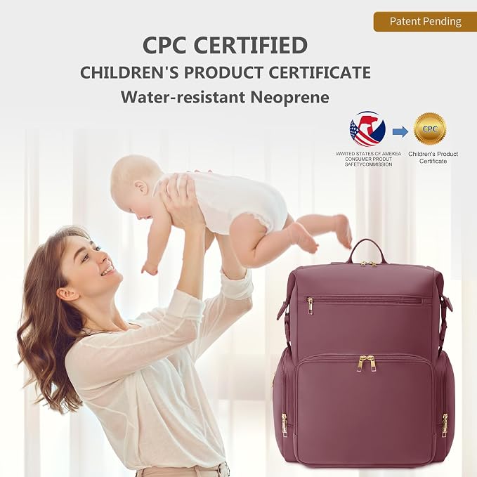 CEI-CEI Neoprene Diaper Bag Backpack with Changing Pad, Large Newborn Baby Maternity Bags Travel Tote with Insulated Pockets (Pink) - Image 9
