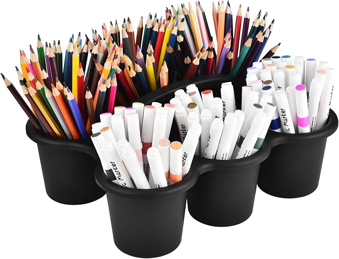 ALINK 6 Pack Classroom Caddy Storage Basket with Handle, Plastic Drink Cup Caddy Holder, 6 Compartments for Kids, Table, Office, Arts, Crafts, Crayon, Marker, Pencil, School Supplies - Black - Image 8