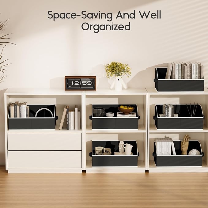 Large Closet Organizers and Storage Bins - 10 Pack Trapezoid Storage Baskets for Shelves, Foldable Fabric Baskets with Handles Ideal for Closet, Basket, Wardrobe and Shelf Storage, Black - Image 7