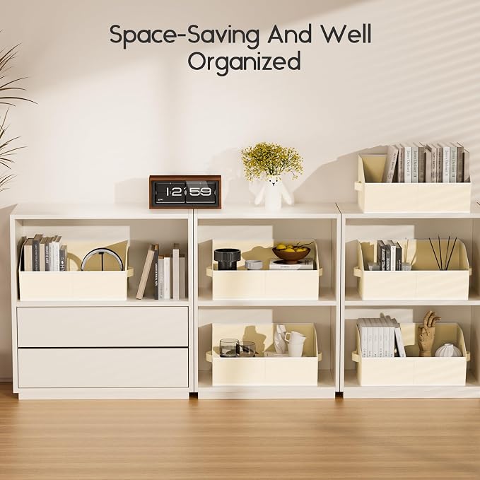 Large Closet Organizers and Storage Bins - 6 Pack Trapezoid Storage Baskets for Shelves, Foldable Fabric Baskets with Handles Ideal for Closet, Basket, Wardrobe and Shelf Storage, Beige - Image 7