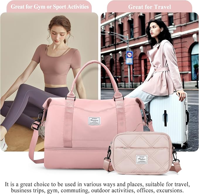 Weekender Bags for Women, Personal Item Travel Bag with Shoes Compartment | Overnight Travel Duffel Bag with Quilted Toiletry Bag, Airplane Friendly Carry-On Bag - Image 8