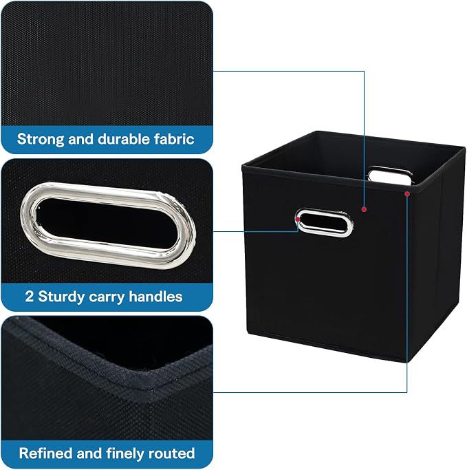 STOREONE Black Fabric Storage Bins Cubes Baskets Containers-(11X11X11) with Dual Handles Cube Storage Organizer Bins for Shelf Closet, Bedroom Organizers, Foldable Set of 3 (Black ) - Image 7