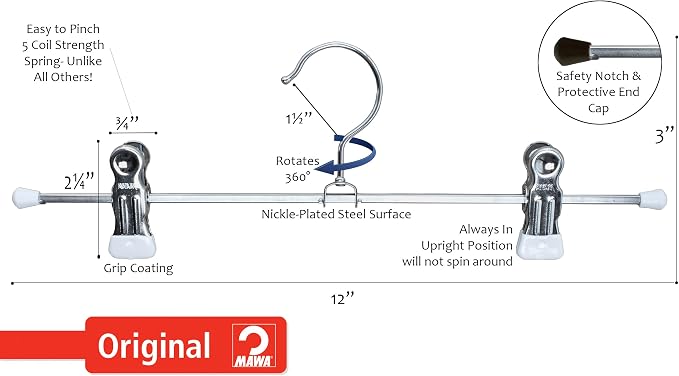 Mawa by Reston Lloyd Non Slip-Space Saving Clothing Hanger for Pant/Skirt with Two Non-Slip Clips, Style K/40D, 15.75", Set of 250, White - Image 8