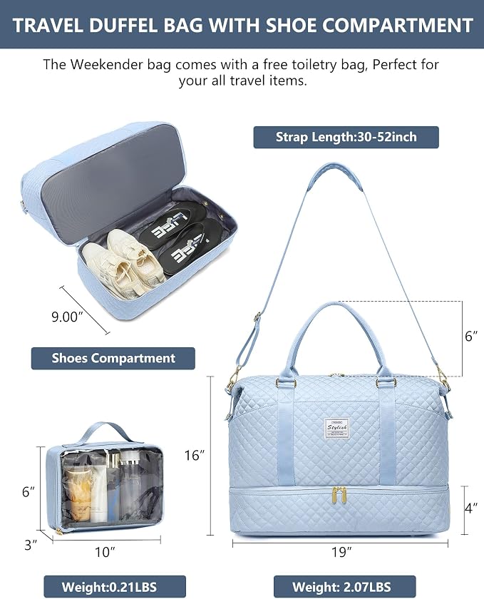 Travel Overnight Bag Weekender Bags- Duffle Bags Women with Shoe Compartment Carry on Overnight Bag with Toiletry Gym Duffel with Wet Pocket Hospital Bags Light Blue - Image 7