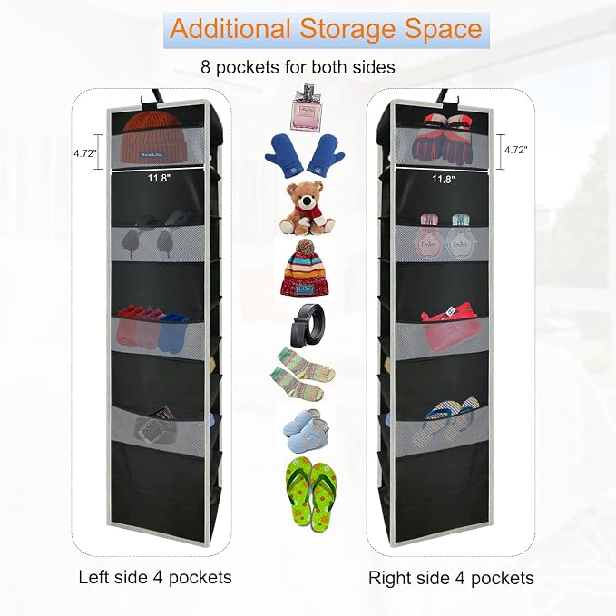 Large-Sized Hanging Shoe Organizer 10-Shelf, Sturdy Hanging Closet Organizer with 8 Side Pockets, Wider Hanging Shelves for Storage Shoes Clothes Jeans Shirts Toys, Black - Image 6