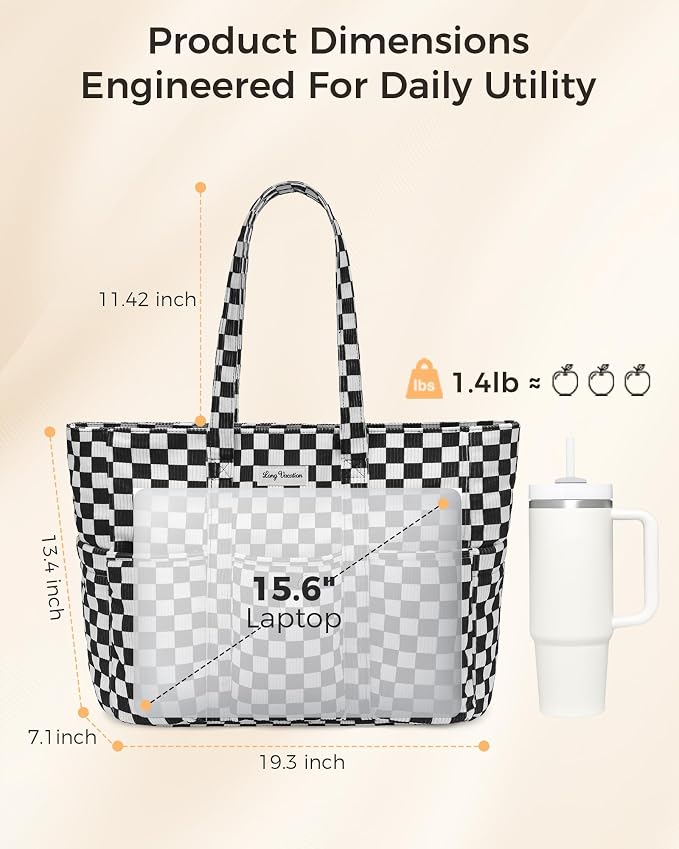 LONG VACATION Corduroy Tote Bag for Women, 16 Pockets Large Work Laptop Bag | 15.6" Laptop Compartment, 40oz Cup Holder, Lightweight, Washable, Teacher Nurse Bag for Office School Travel Gym College - Image 9