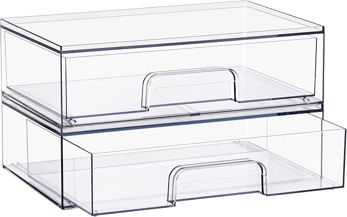 Sorbus Stackable Storage Drawers, Clear Acrylic Pull-Out Organizer (2 Pack) | Wide plastic bins hold baby bottles, cosmetics and bathroom supplies on countertops or inside cabinets and pantries. - Image 8