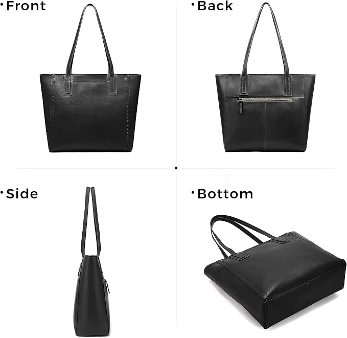 Genuine Leather Work Tote Bag for Women Large Vintage Tote Bag with Zipper Leather Purse and Handbags - Image 7