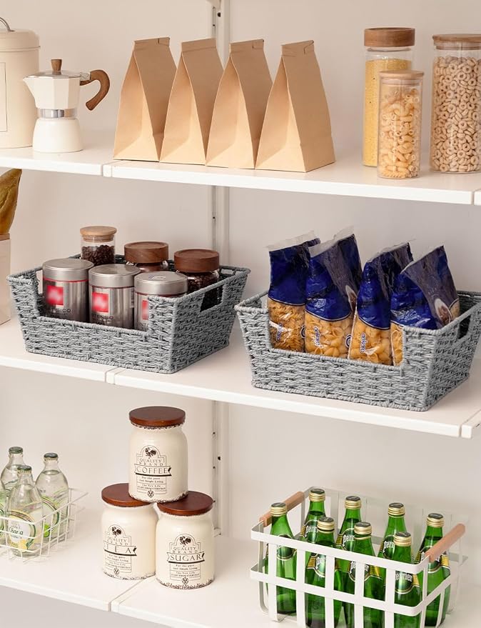 StorageWorks Pantry Baskets for Organizing, Woven Baskets, Round Paper Rope | Pantry Baskets for Patato and Onion Storage, Stackable Wicker Basket Organizer for Shelf, Woven Basket for Storage, 2-Pack - Image 7