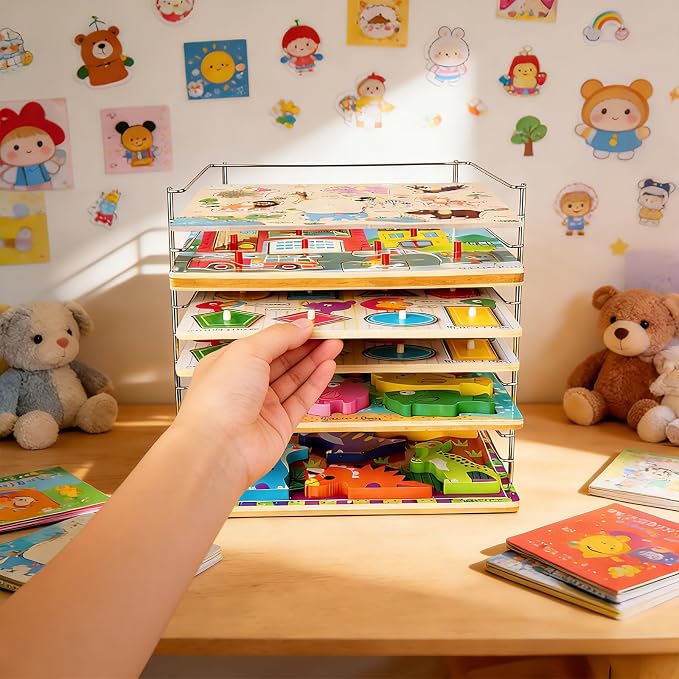 2 Pack Puzzle Racks for Wooden Puzzles, Each Stores 12 Puzzles, Wooden Puzzle Organizers and Storage, Metal Wire Rack Ideal for Homes, Schools, and Early Education Centers, Puzzle Holder Rack for Kids - Image 7